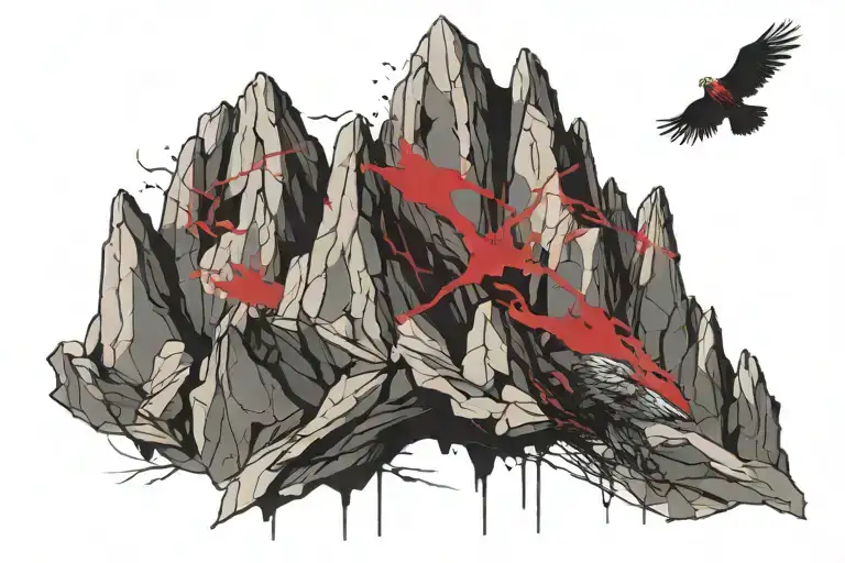 Rock Mountains Inside Falcon Shape Outline