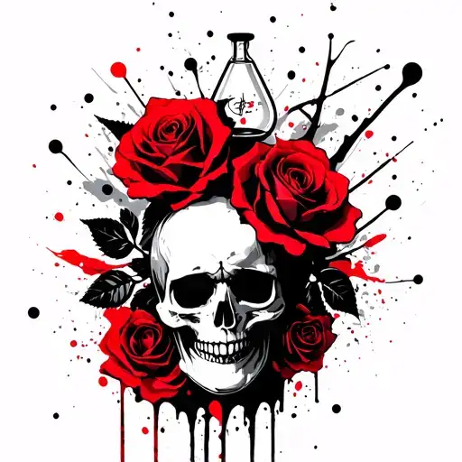 Skull And Roses And Hour Glass