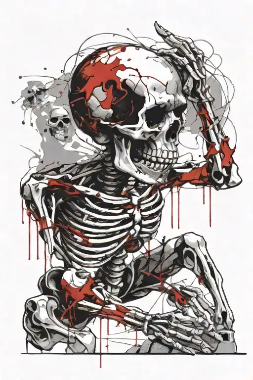 Skeleton Pulled Down To Help By Many Reaching Arms And Hands Grabbing From Behind