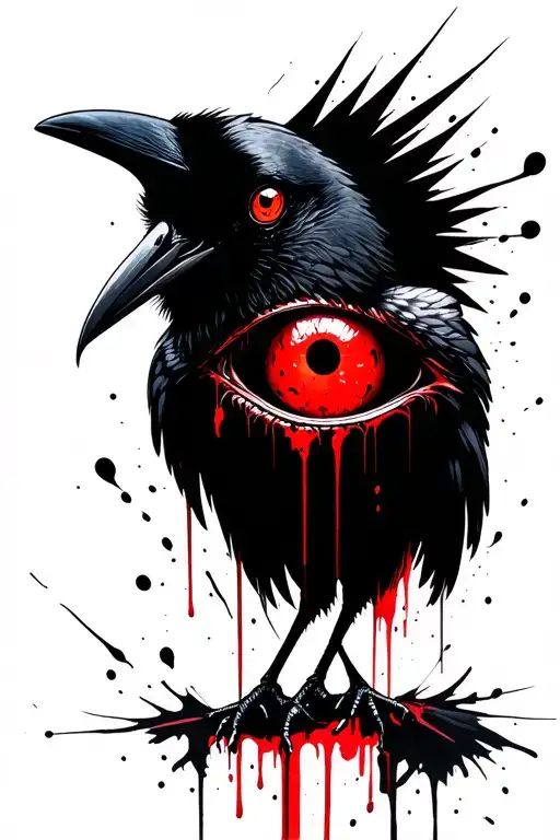 A Crow With Itachi Sharingan Eyes And Blood Dripping From Its Eye