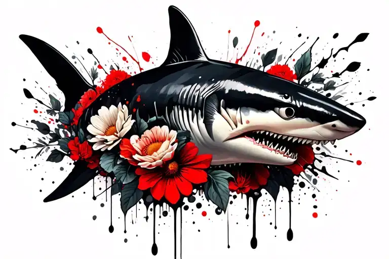 Black And Grey Lemon Shark With Flowers For A Female Forearm