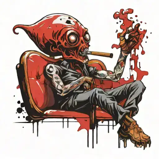 An Cartoon Alien Smoking A Cigar