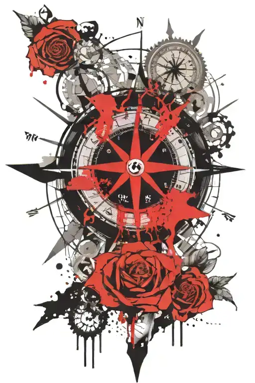 Compass Above Clock Above Rose