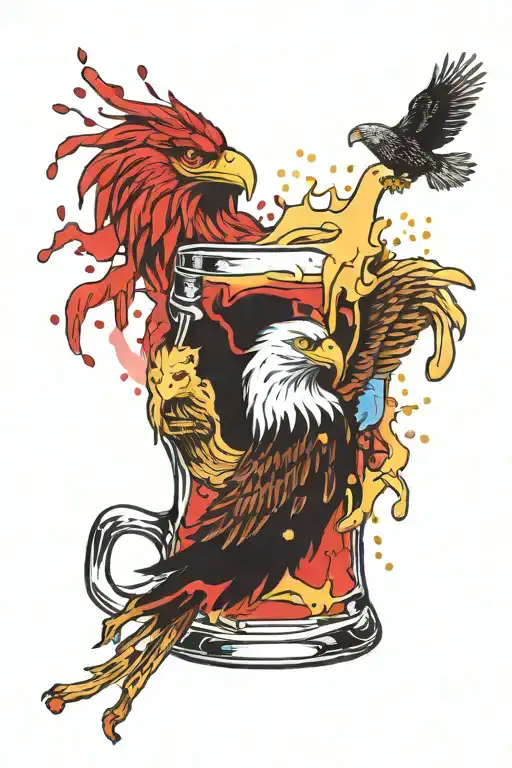 Eagle And Lion Cheering Beer Mugs And High Fiving