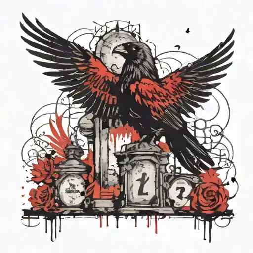 Tombstone With Words And Crow Perched