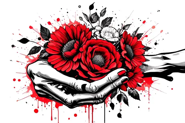 Lover Skeleton Hand Holding With Flowers