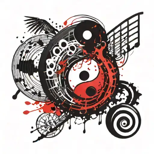 A Yin And Yang Symbol With Musical Notes As The Elements