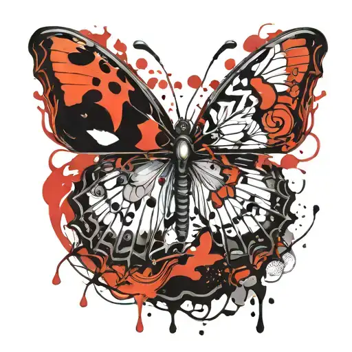 Butterfly With Tattoo Wings On Fire And Evil