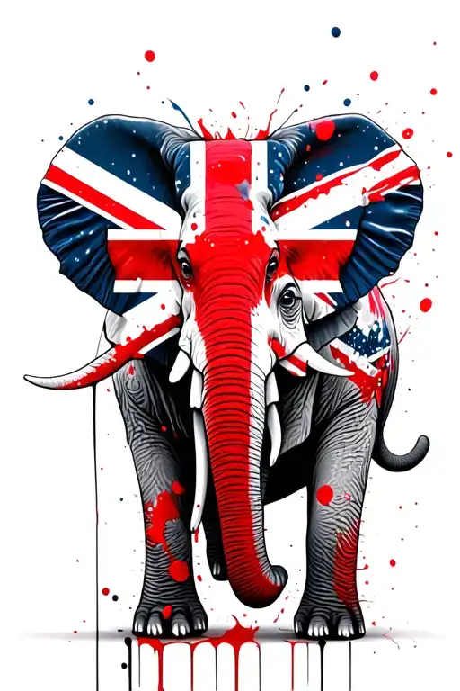 Small Whimsical Elephant With A Union Jack Flag Intertwined