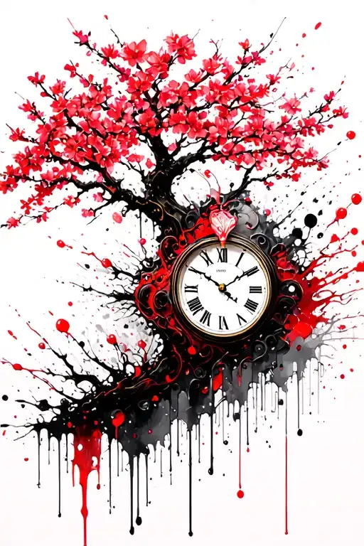 Cherry Blossom Tree With A Clock