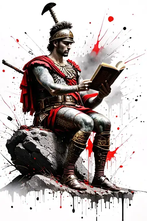 Roman Soldier Sitting On A Rock And Reading A Book