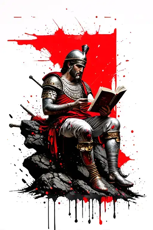 Roman Soldier Sitting On A Rock And Reading A Book With An Injury On The Side