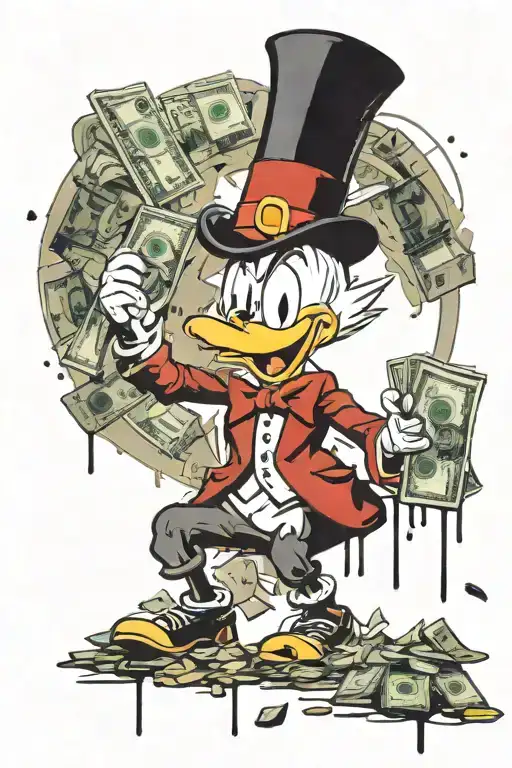 Scrooge Mcduck On The Background Of Money Coins Dollars