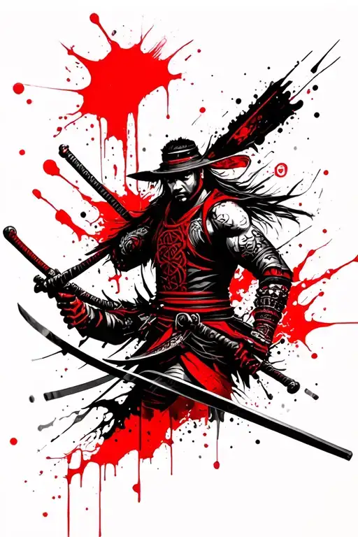 Samurai In Red Black Forearm Tattoo In Celtic Style