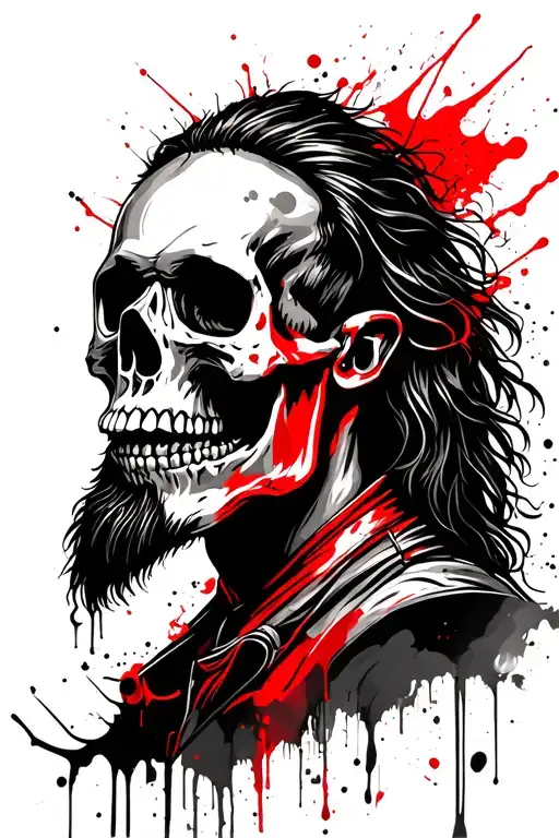 Motorcycle Skull With Beard And Long Hair