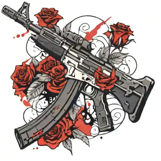 An Ak 47 Weapon With The Name Angel And A Rose With A Stem