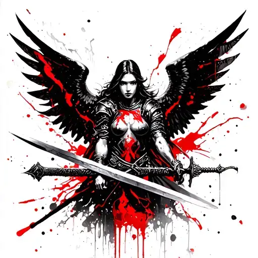 Angelic Warrior Holding Sword Intertwined In The Design