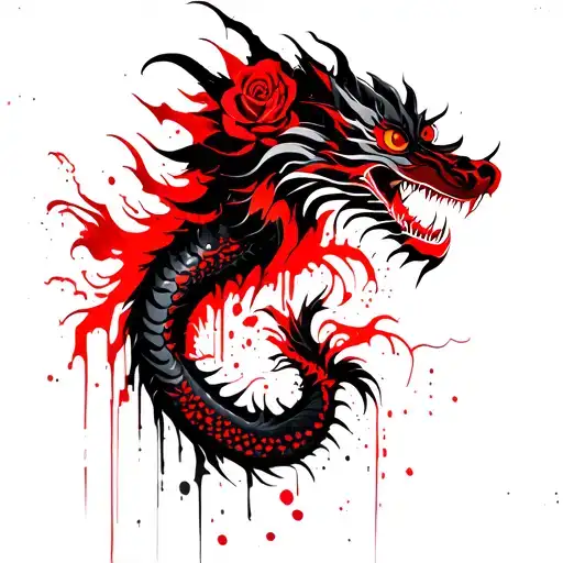 Oriental Dragon With Rose Made