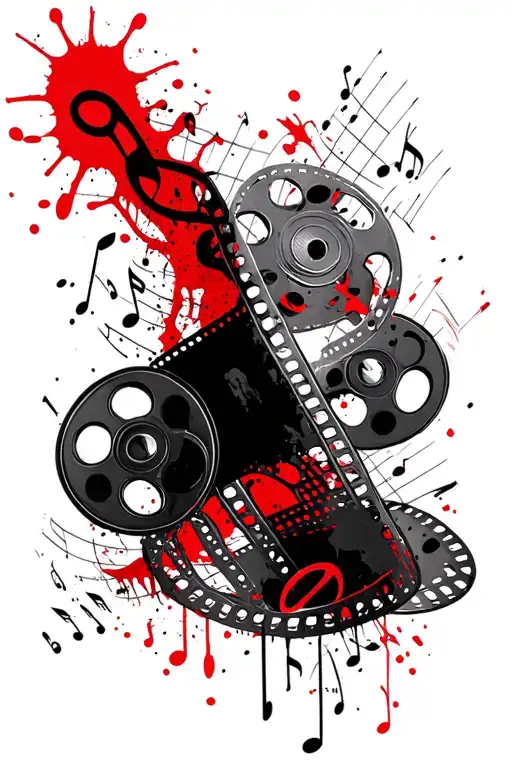 Abstract Film Reel Intertwined With Musical Notes