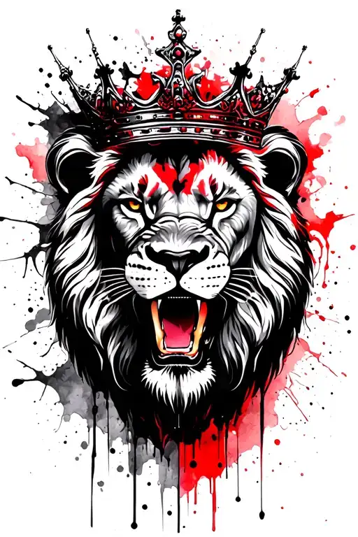 Crowned Lion Head With Watercolor Paint