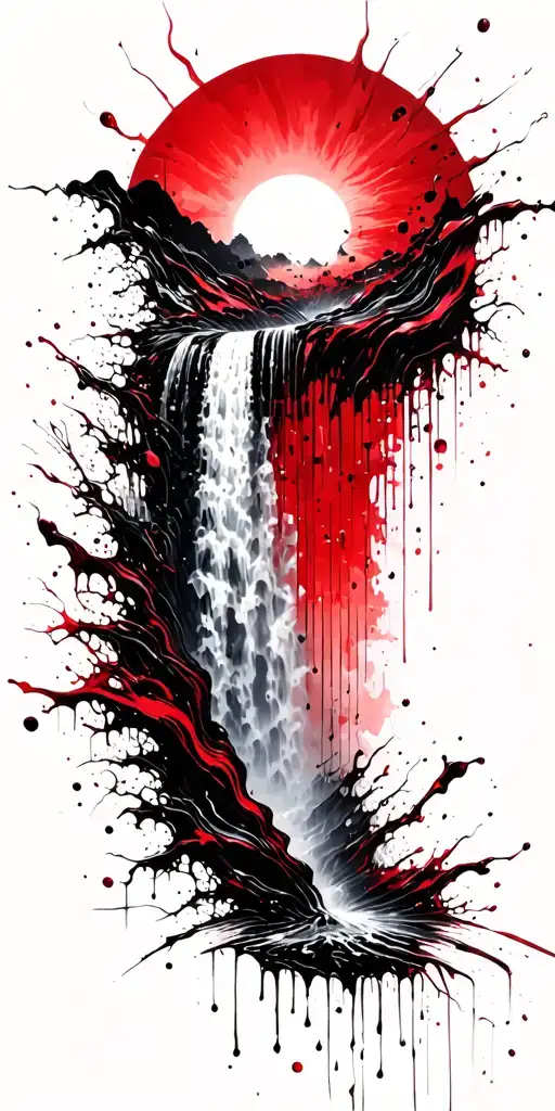 A Sun Melting Into A Waterfall That Turns Into Rain