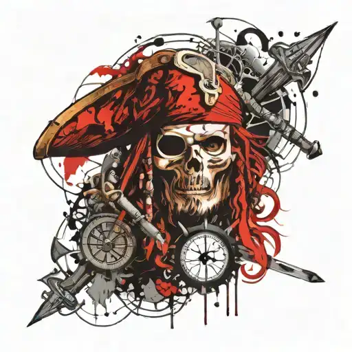 Pirate Tattoo With Swords And A Compass