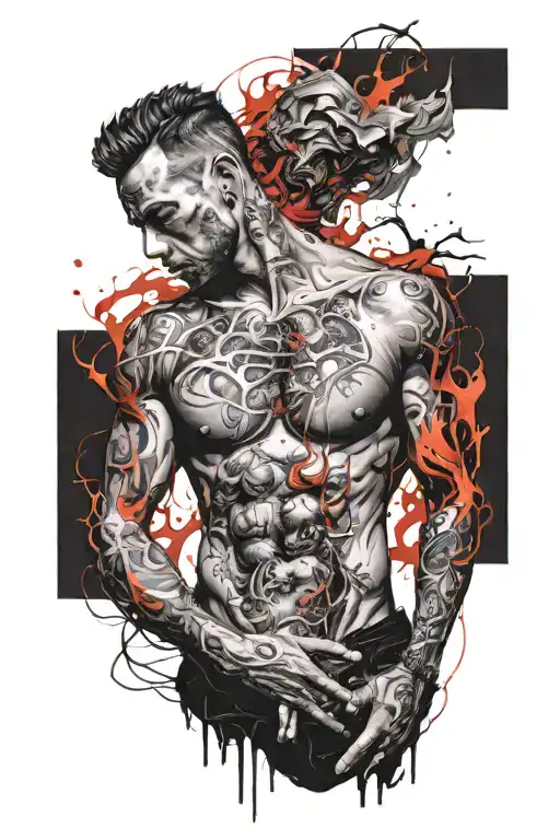 Lighting Starting On My Right Chest Going To My Bicep Where A Large G Is On Fire