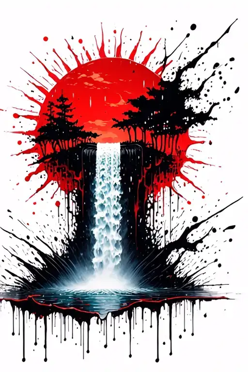 A Sun Melting Into A Waterfall That Turns Into Rain