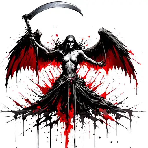 Death Angel Holding Scythe Spread Arms Wide Open