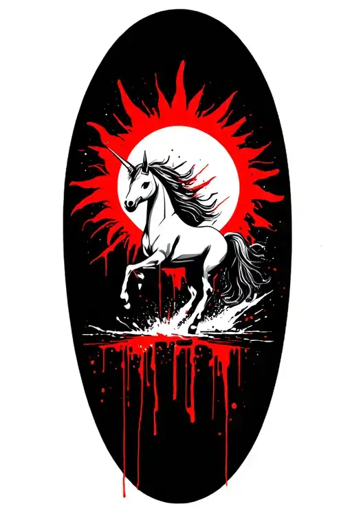 A Sun With A Creepy Unicorn Jumping Over It