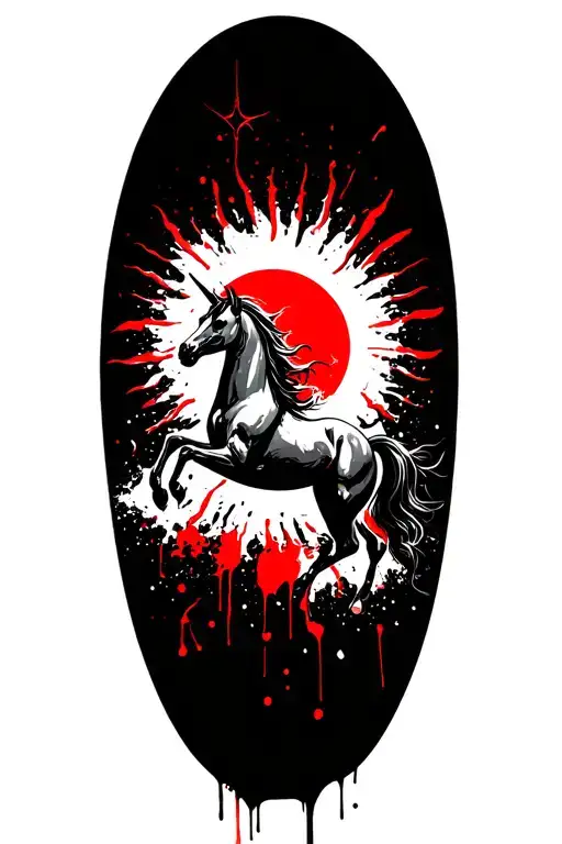 A Sun With A Creepy Unicorn Jumping Over It