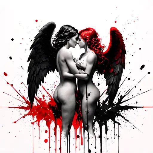 Two Mostly Nude Angels One Light One Dark Embracing