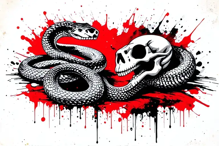 The Skeleton Of A Snake And A Snake Look At Each Other