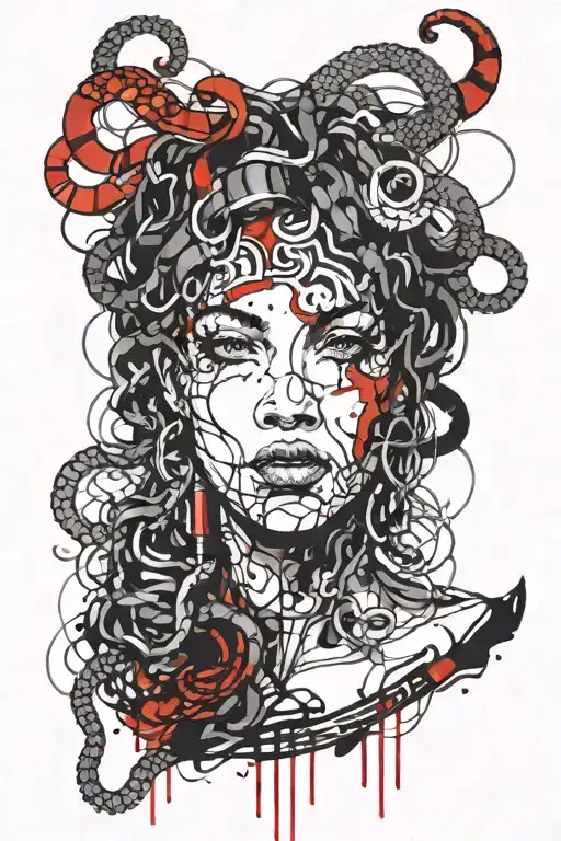 Medusa Head And Shoulders Looking Slightly Left With Ebony Woman Features