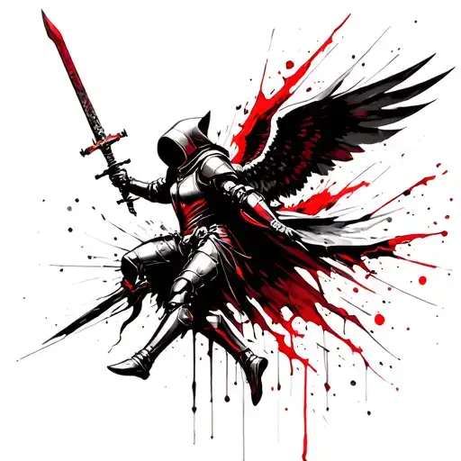 Archangel In Armor Holding Hooded Sword In Flight