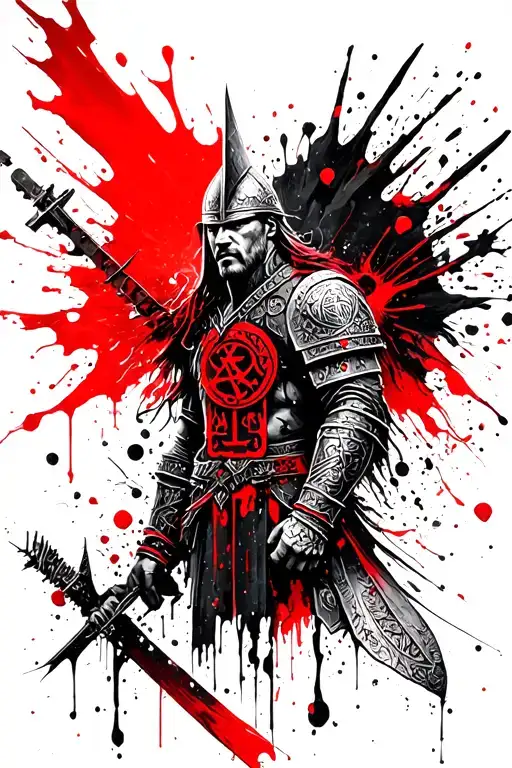 Norse Warrior And Symbols