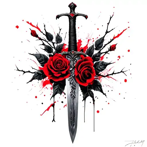 Sword Wrapped In Thorny Rose Vines