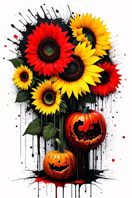 Sunflowers With Rotting Pumpkins