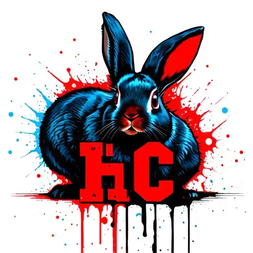 Light Blue Red And Black Rabbit With The Initals H C With Hexagons