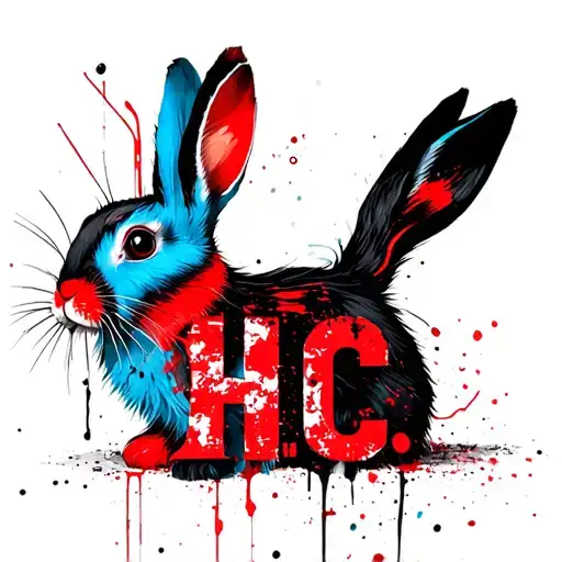 Light Blue Red And Black Rabbit With The Initals H C