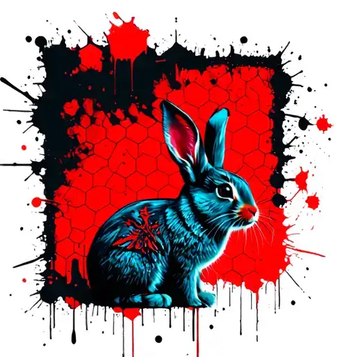 Blue Red And Black Rabbit With Hexagon Motif