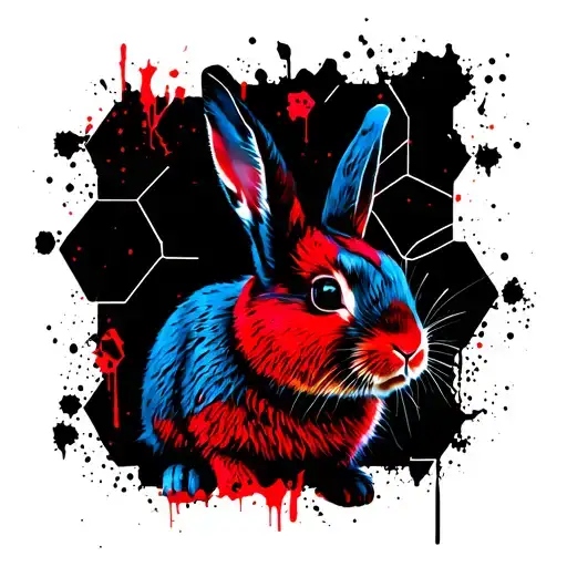 Blue Red And Black Rabbit With Hexagon Motif