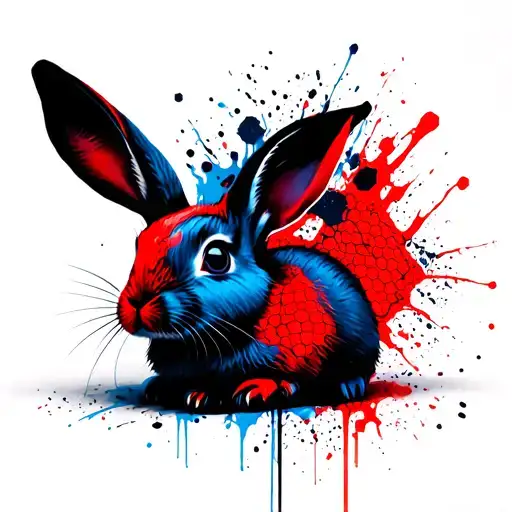 Blue Red And Black Rabbit With Hexagon Motif