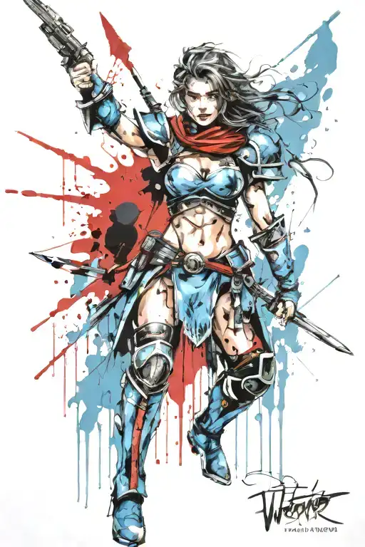 Warrior Princess In Blue Armor