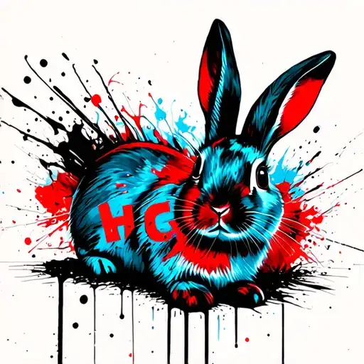 Light Blue Red And Black Rabbit With The Initals H C