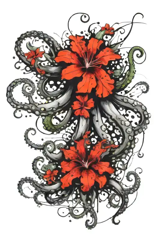 Octopus With Red Hibiscus Flowers