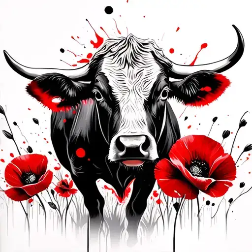 Hereford Bull With Poppys In The Background