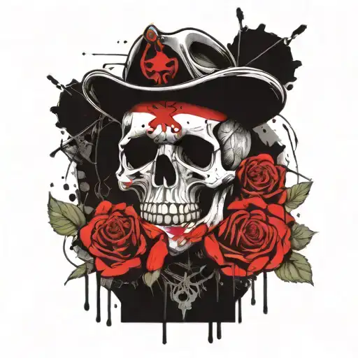 Skull Rose Ship Rudder And Black Flag