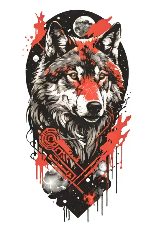 Wolf Howling With Space Theme