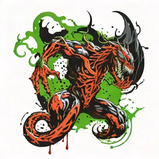 Spiral Like Venom Symbiote With Green Flame At The Centre